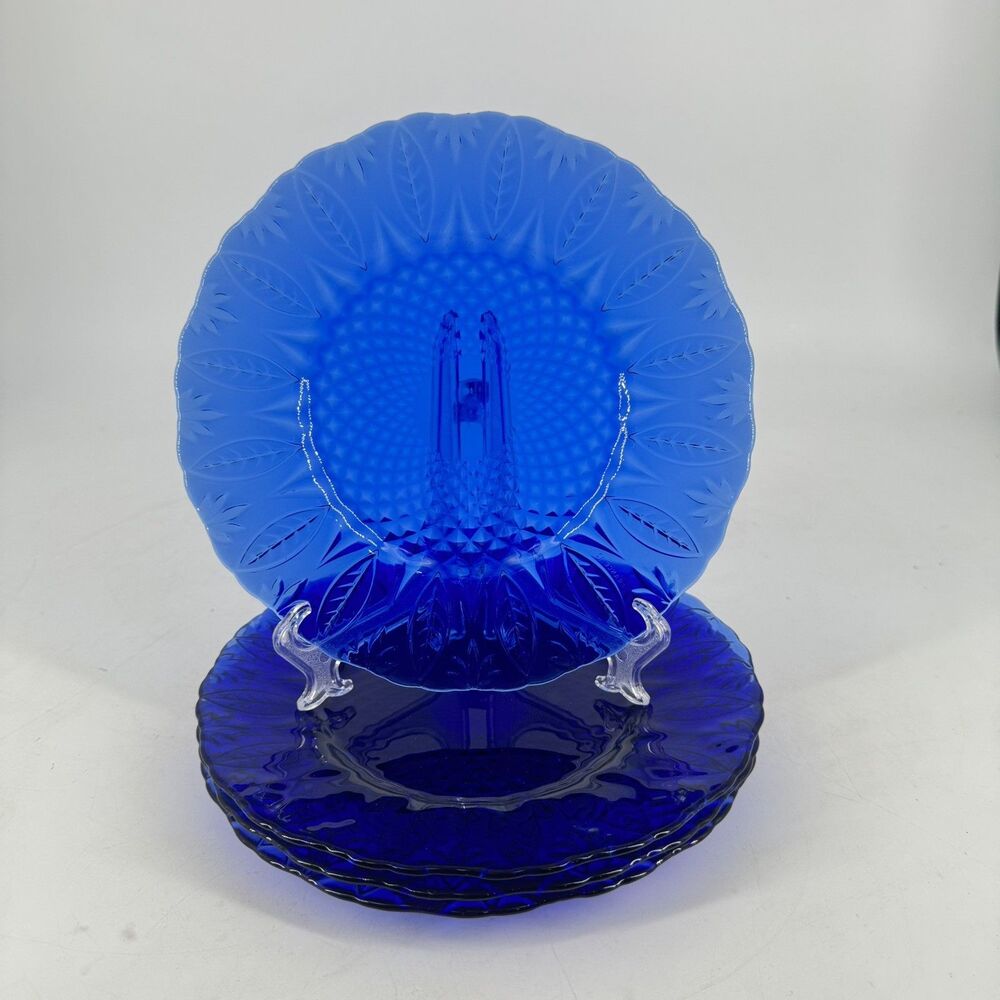 Avon Royal Sapphire Cobalt Blue Glass Salad Plate Set of 4